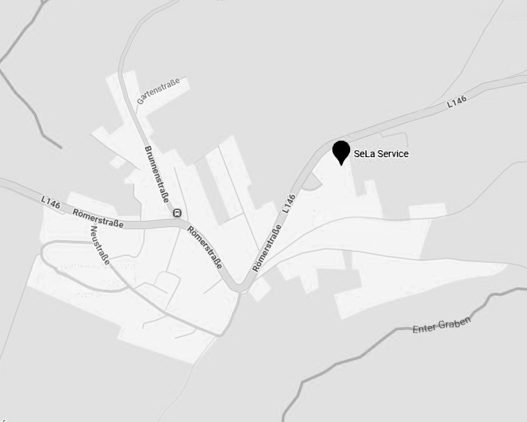 Karte mit der Lage von SeLa Service und umliegenden Straßen und Orten in der Umgebung.